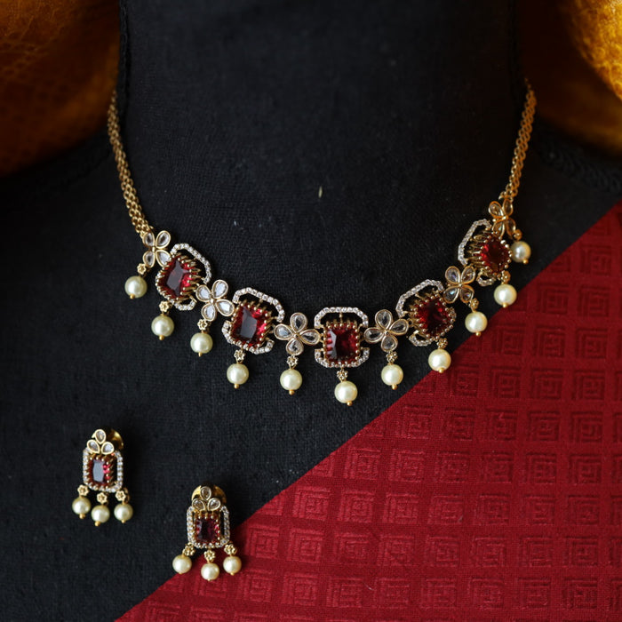 Antique ruby white choker necklace and earrings CCB105