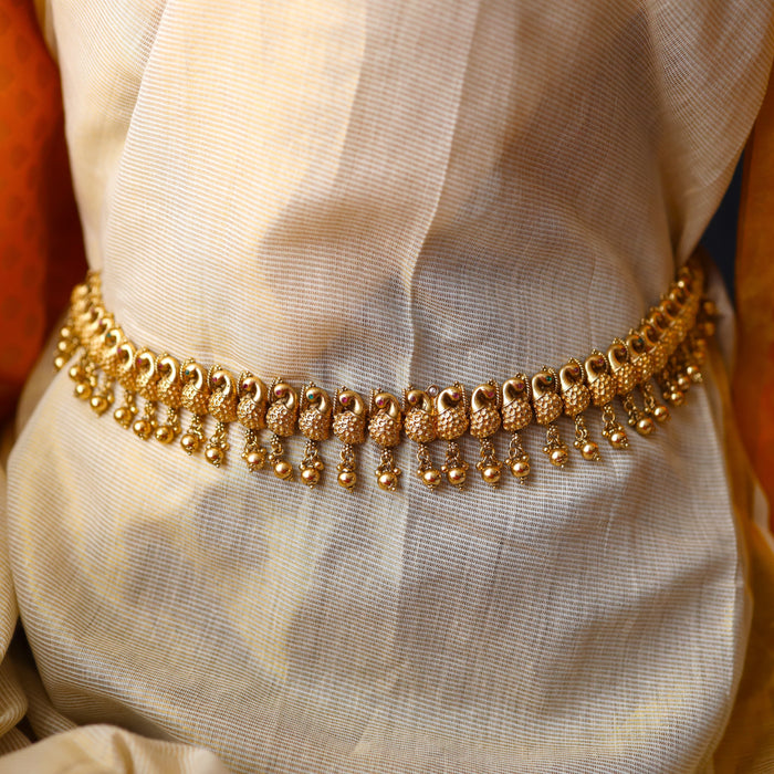 Heritage gold plated ruby white stone and pearl waistchain AW1094