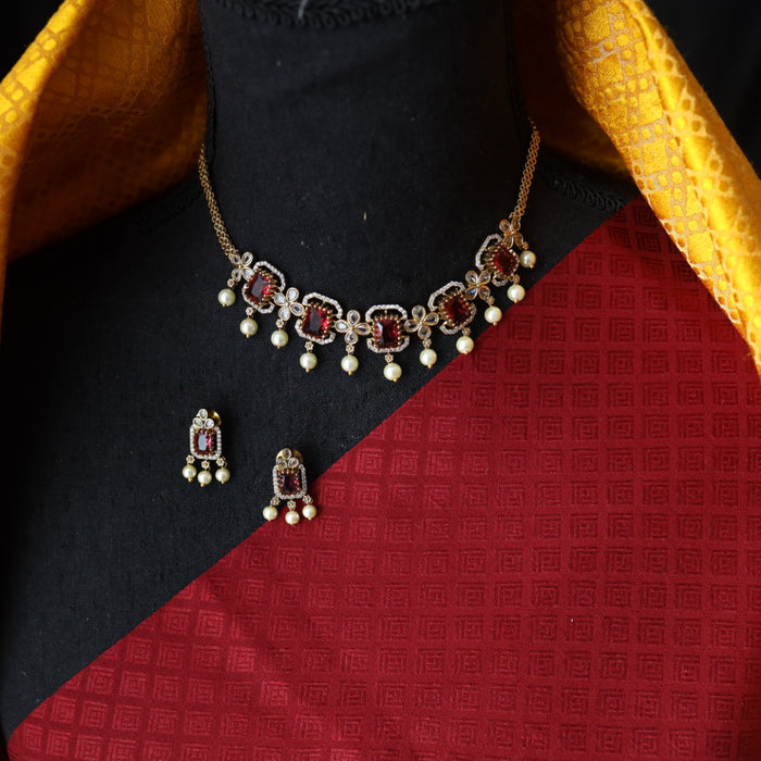 Antique ruby white choker necklace and earrings CCB105