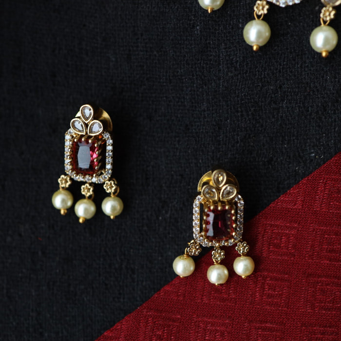 Antique ruby white choker necklace and earrings CCB105