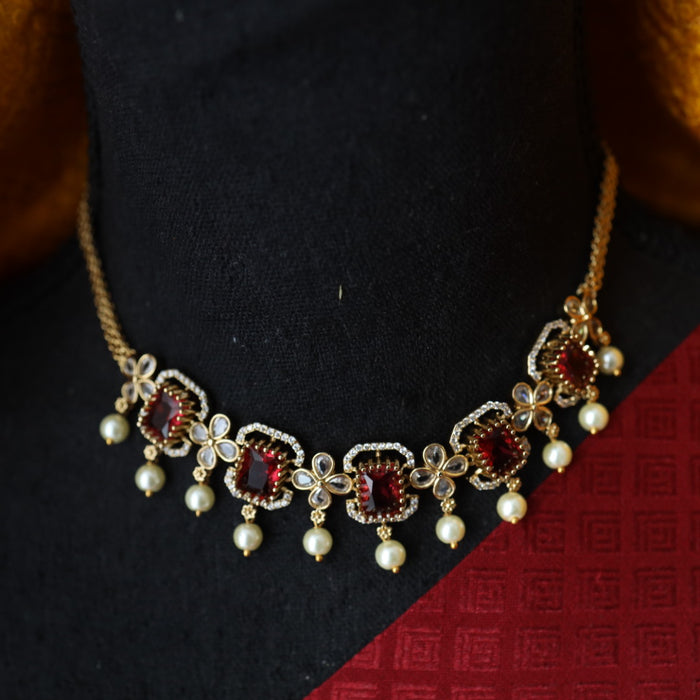 Antique ruby white choker necklace and earrings CCB105