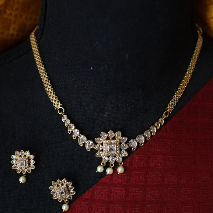 Antique white stone choker necklace with earrings CCB1021
