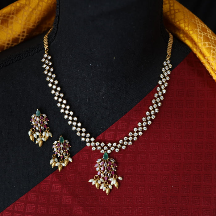 Antique white stone short necklace with earrings TT02031