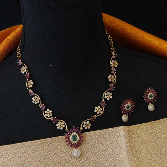 Antique ruby white stone short necklace with earrings TT02014