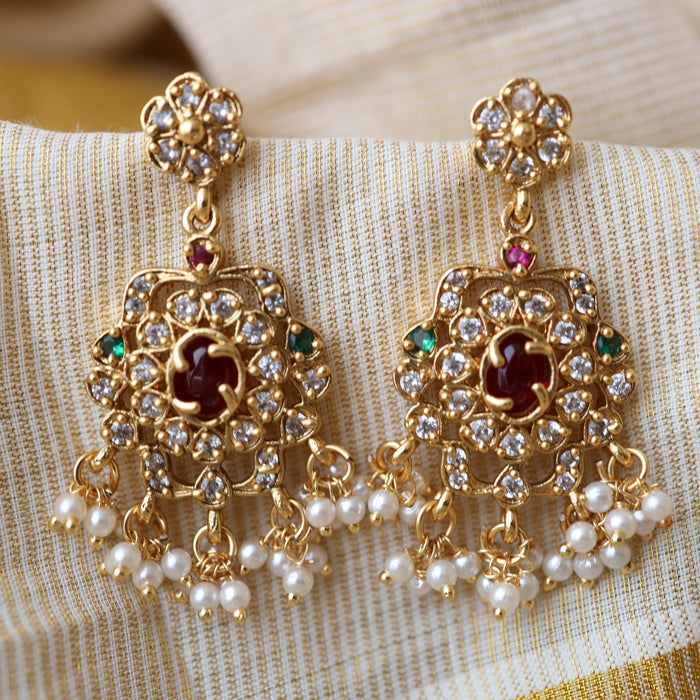Antique ruby green stone drop earring AD725