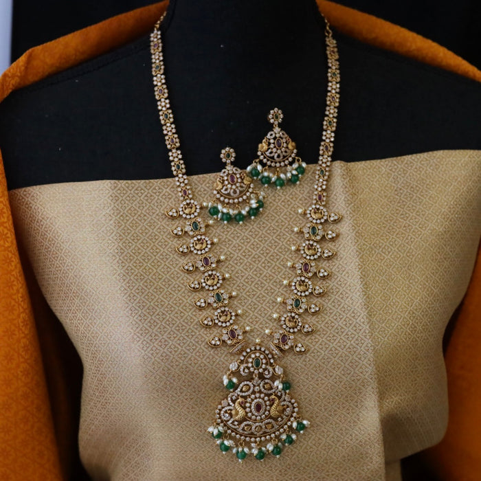 Antique green bead long necklace with earrings LL02011