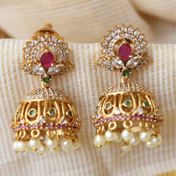 Antique ruby white stone jumka earring AJ720