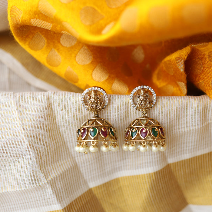 Antique ruby white stone jumka earring AJ191