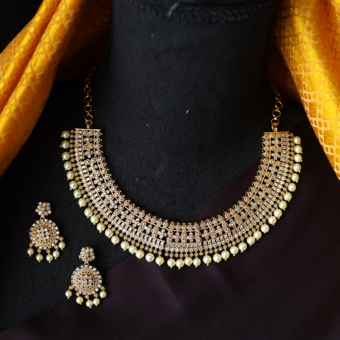 Antique white stone short necklace with earrings SS11043