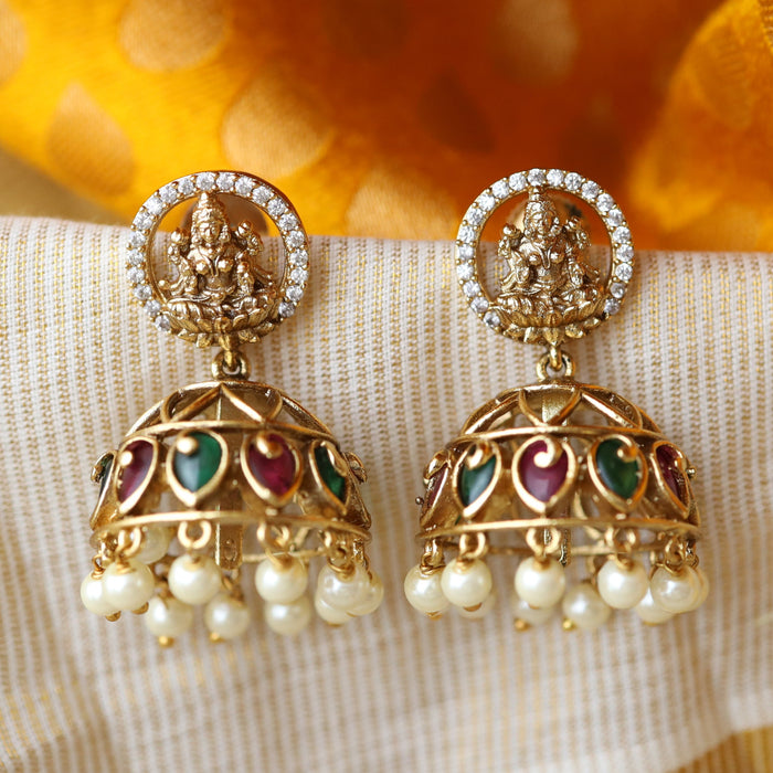 Antique ruby white stone jumka earring AJ191