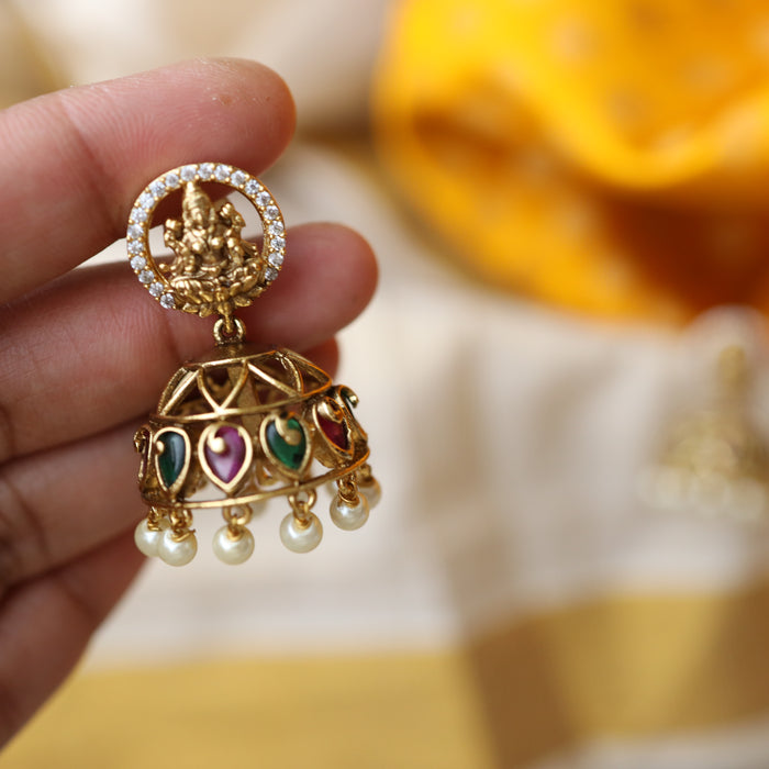 Antique ruby white stone jumka earring AJ191