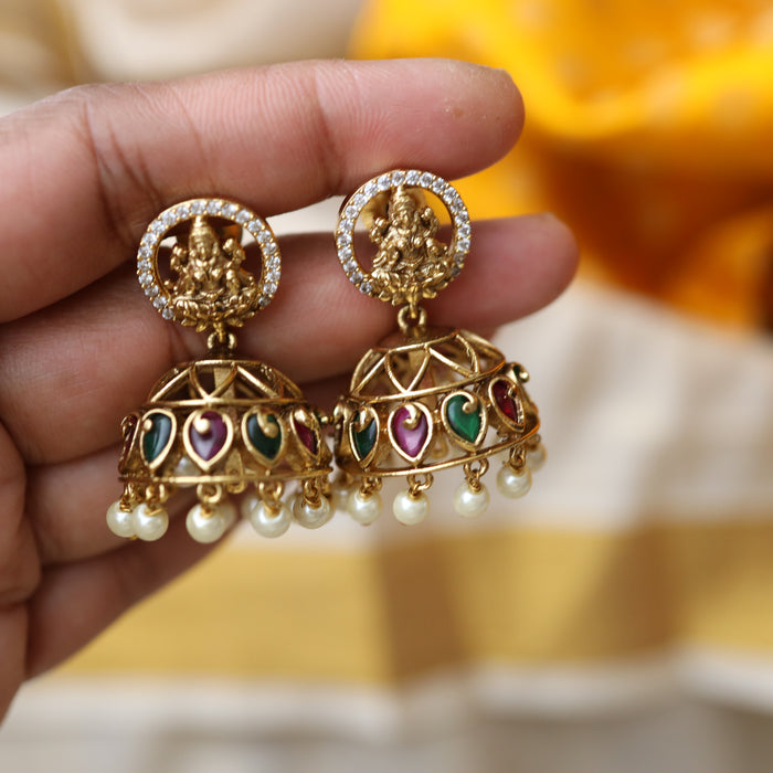 Antique ruby white stone jumka earring AJ191