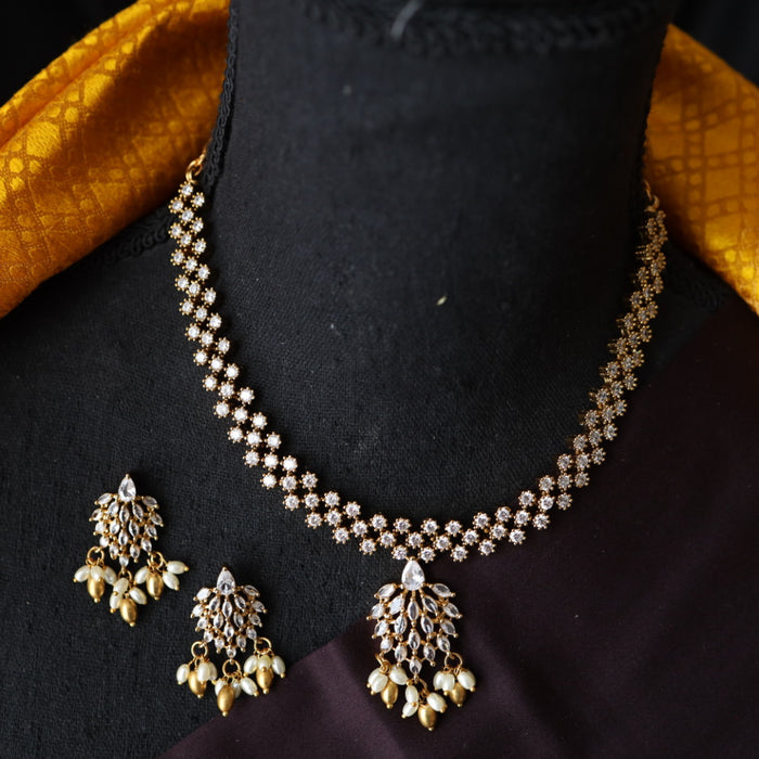 Antique white stone short necklace and earrings TT02034