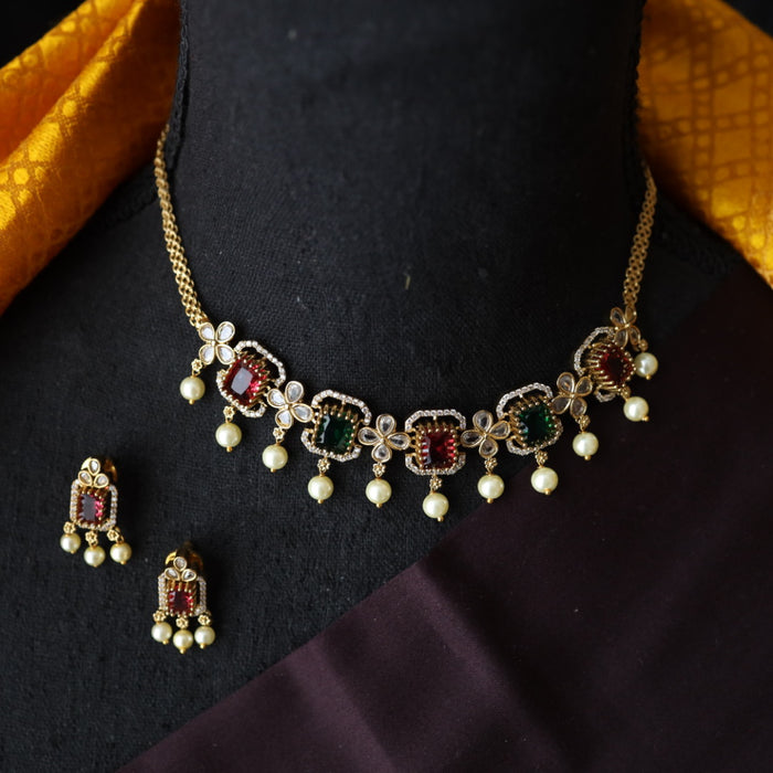 Antique ruby green choker necklace and earrings CCB1022