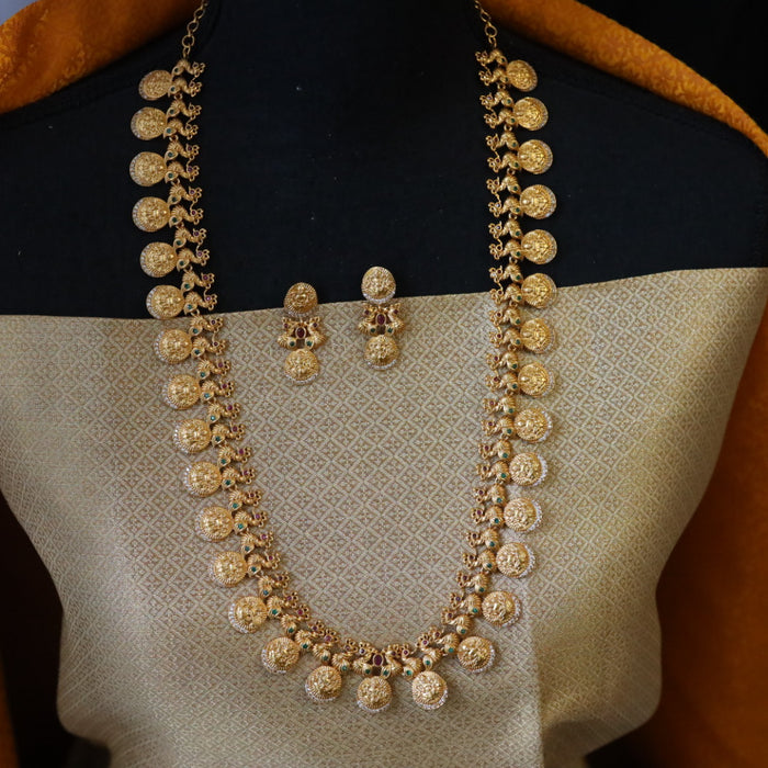 Antique coin long necklace with earrings LL03026