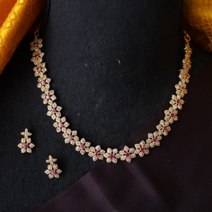 Antique ruby white short simple necklace and earrings TT02037