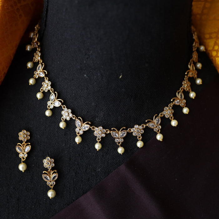Antique simple white stone short necklace with earrings TT02006