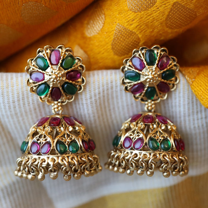 Antique ruby green jumka earring AJ2411