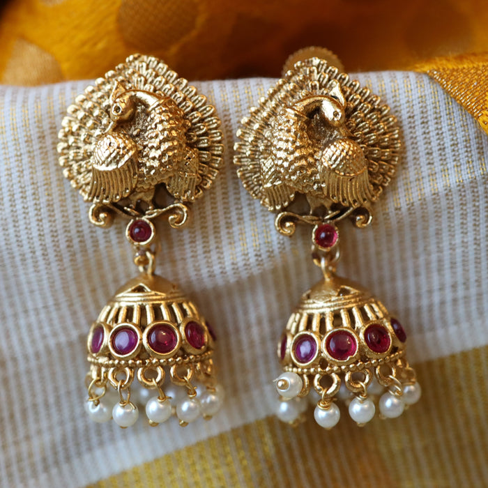 Antique ruby stone jumka earring AJ213