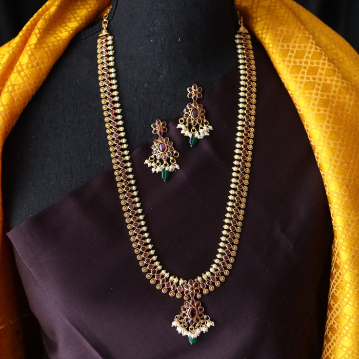 Antique ruby white stone necklace with earrings RUB013