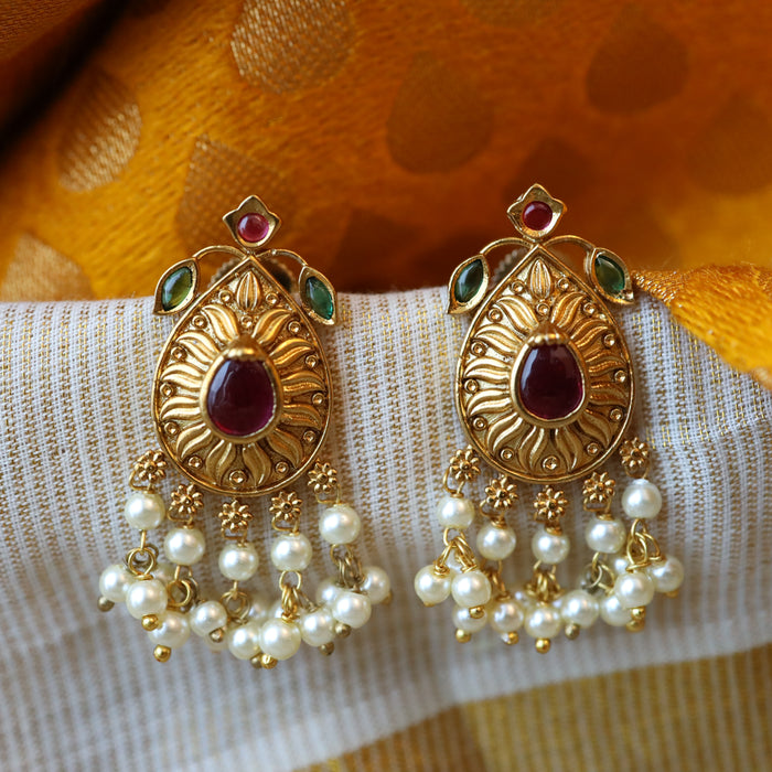 Antique ruby green stone studd earring AS971