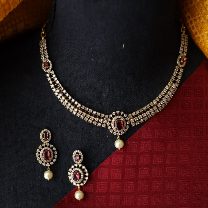 Antique ruby white short necklace with earrings TT02016