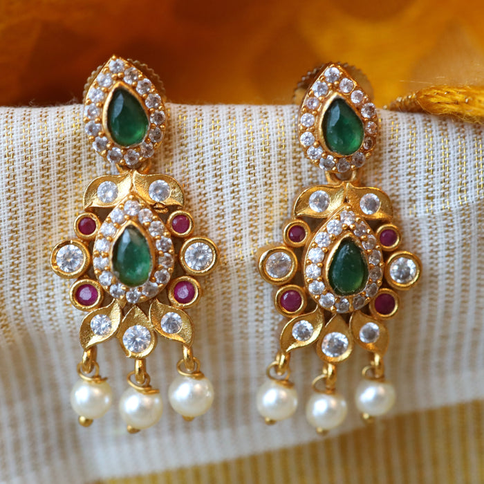 Antique green white stone drop earring AD678