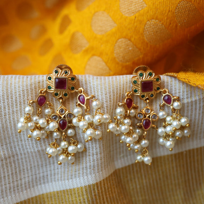 Heritage gold ruby stone drop earrings AD415