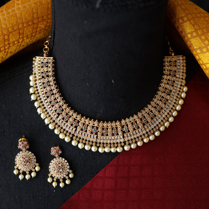 Antique pearl short necklace and earrings SS11009