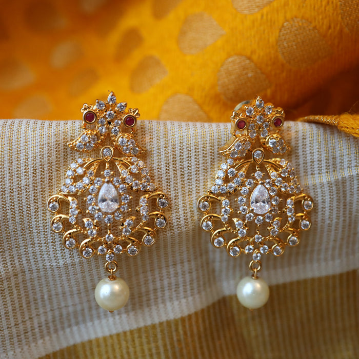 Heritage gold white stone studd earrings HS417