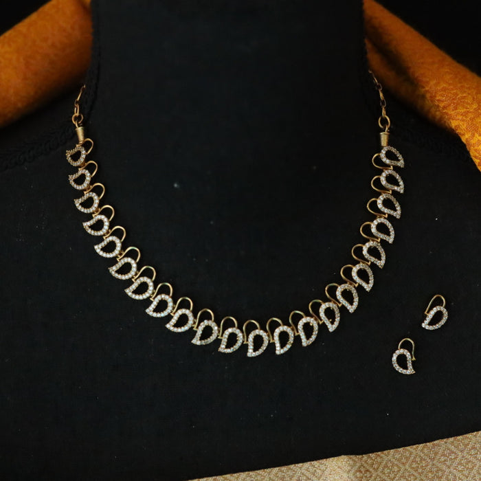 Antique white stone short necklace with earrings TT2004