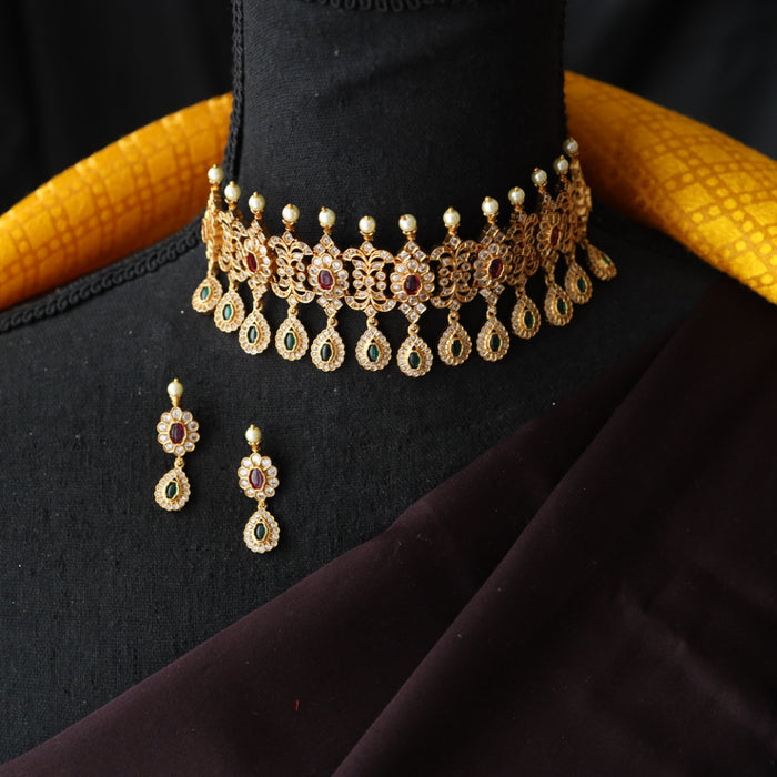 Antique gold choker necklace with earrings CCB203