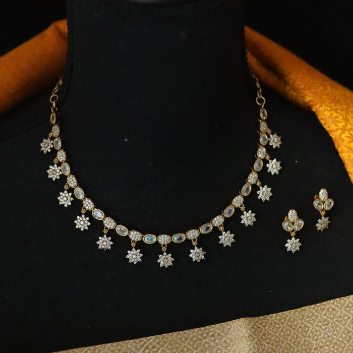 Antique white stone short necklace with earrings TT2003