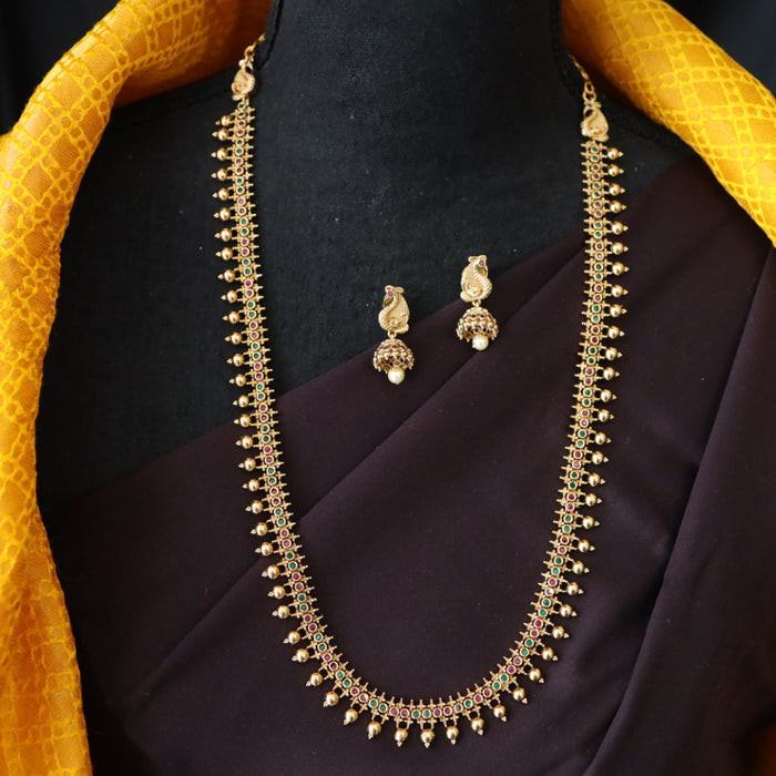 Antique gold long necklace with earrings LL03034