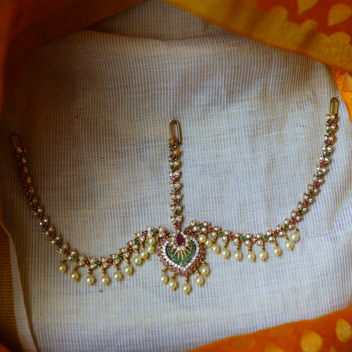 Antique ruby green stone three side tikka design tikka AT0019