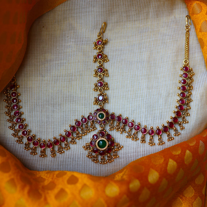 Heritage ruby green stone three side tikka design tikka AT022