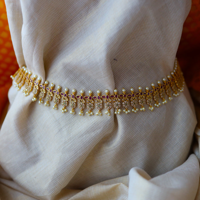 Antique multi stone and pearl waistchain AW024