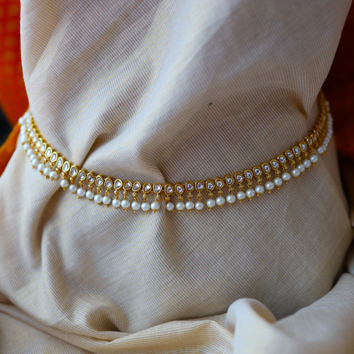 Heera trendy white stone and pearl waistchain W023