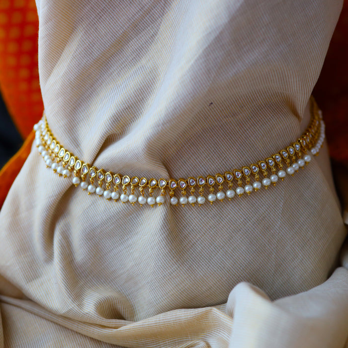 Heera trendy white stone and pearl waistchain W023