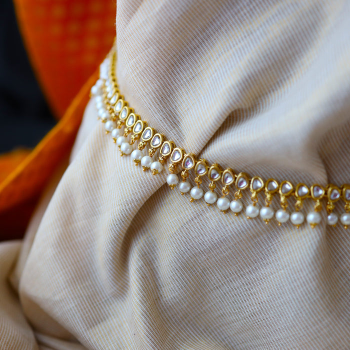 Heera trendy white stone and pearl waistchain W023