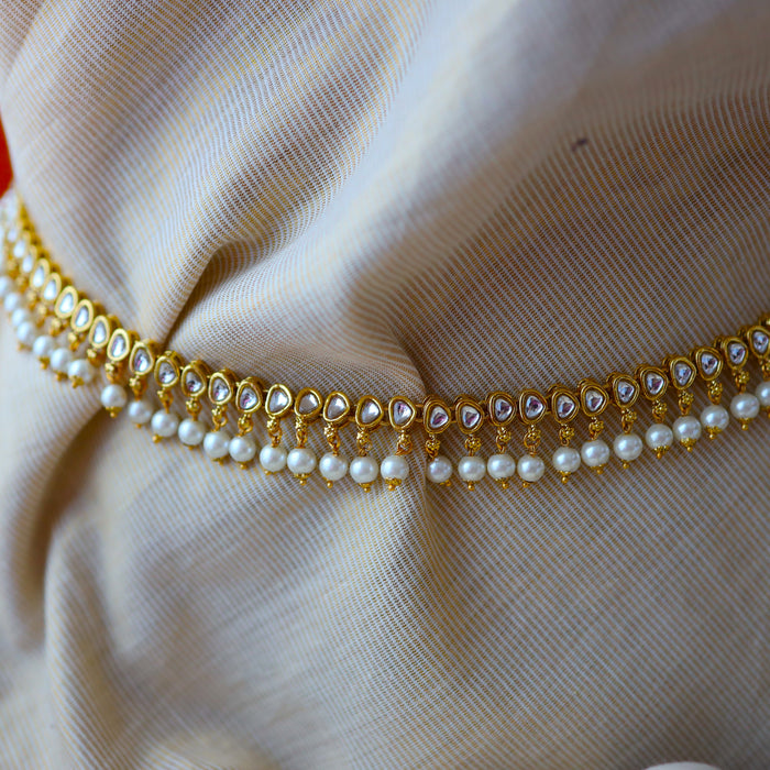 Heera trendy white stone and pearl waistchain W023