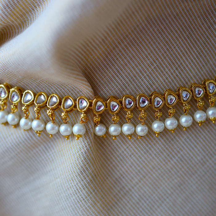 Heera trendy white stone and pearl waistchain W023