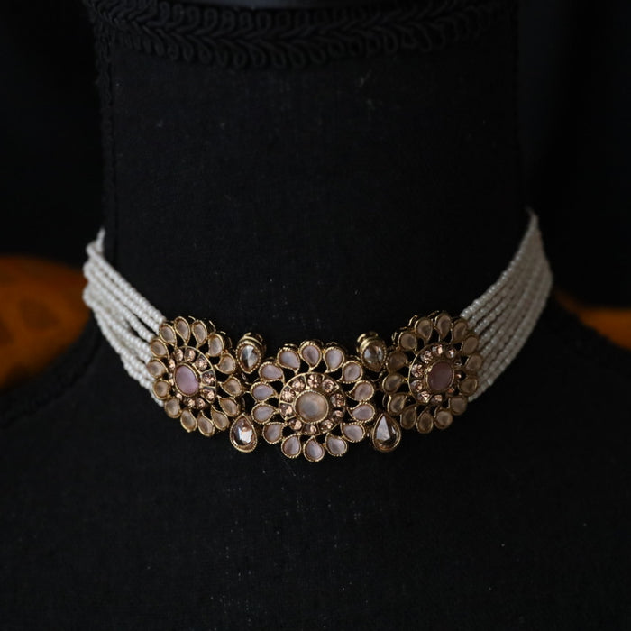 Trendy stone short necklace with earrings TW009