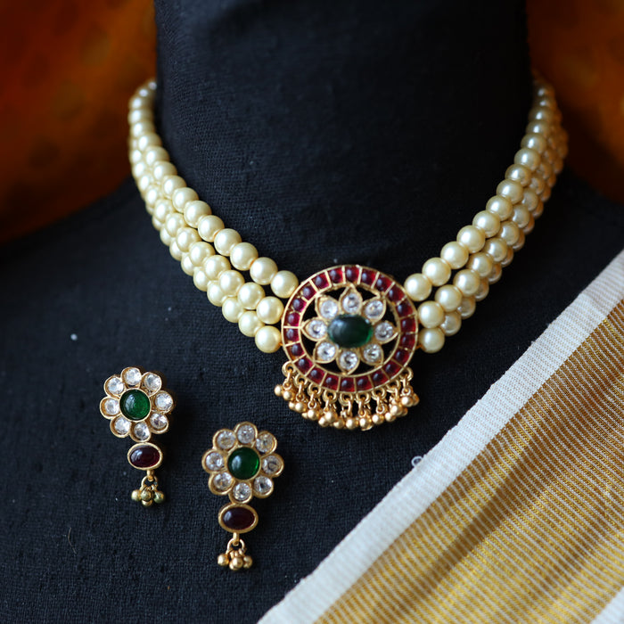 Padmini antique green stone choker necklace with earrings and tikka PAD2345