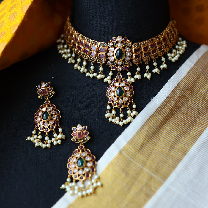 Antique ruby choker necklace with earrings CCB309