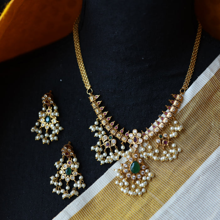 Antique pearl choker necklace with earrings and tikka CCB1456