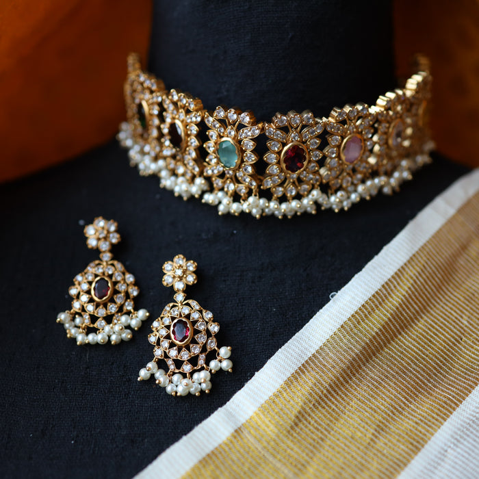 Antique multi stone choker necklace with earrings CCB2567