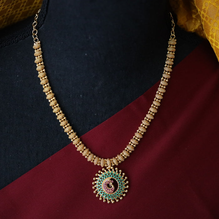 Heritage gold plated green stone short necklace H555