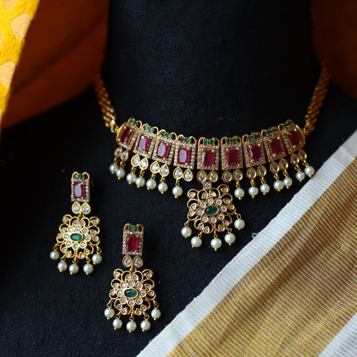 Antique ruby choker necklace with earrings CCB146