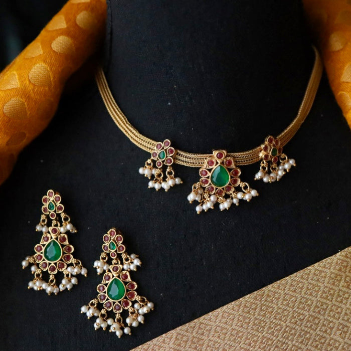 Antique ruby stone choker necklace and earrings CCB1986